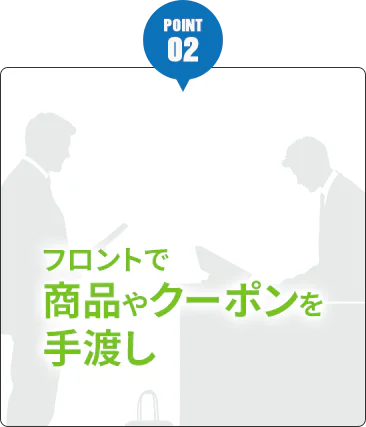フロントで商品やクーポンを手渡し